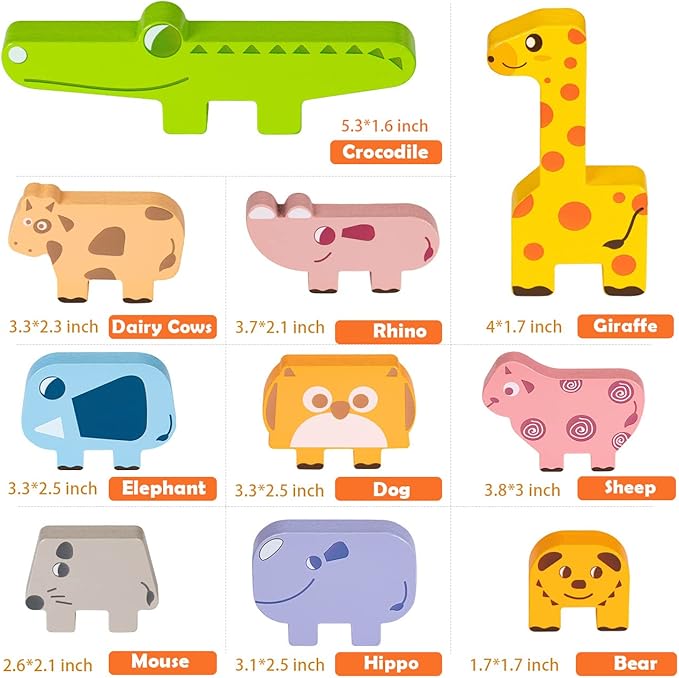 Montessori Toys for 2 3 4 Year Old Boys & Girls, Wooden Animal Stacking Blocks for Toddlers 1-3 – Building Blocks Game Stacking & Sorting Toys Ages 2-4 Toddler Birthday Gifts