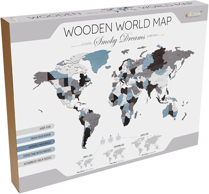 EWA Eco-Wood-Art - Wooden Puzzles for Interior and Design - World map - Souvenir, Gift, Kitchen, Home Decor, Interior (Smoky Dreams 114 Pieces)