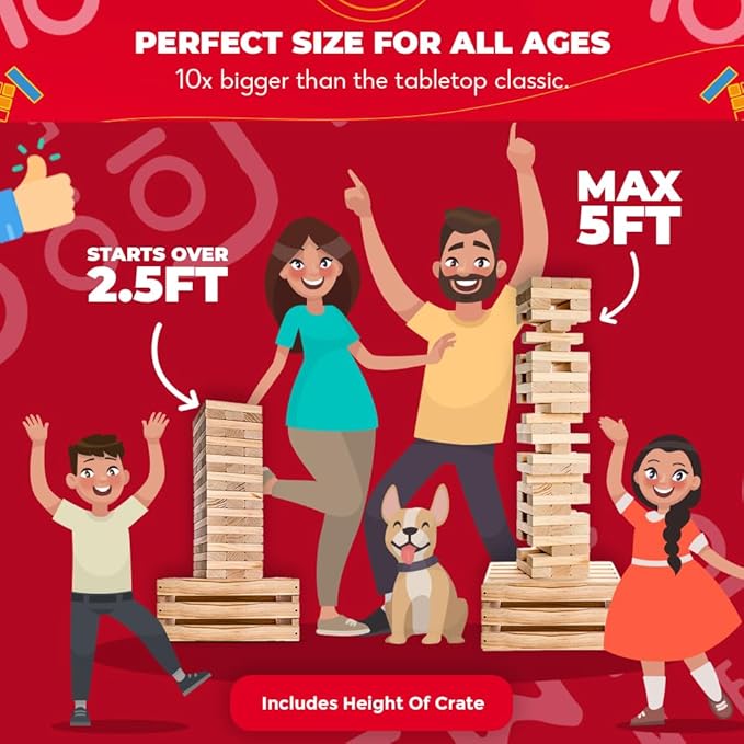 SWOOC Games - Premium Giant Tower Game | 60 Blocks + Storage Crate/Outdoor Table | Stacks up to 5ft | Jumbo Yard Games for Adults and Family | Giant Outdoor Set | Big Backyard Fun | Large Lawn Size