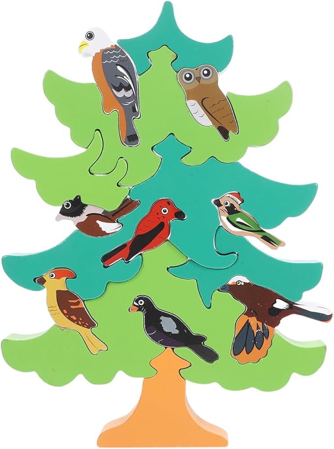 TOYANDONA 1 Set of Baby 3D Jigsaw Puzzle Wooden Tree Bird Shaped Montessori Toy Educational Preschool Learning Toys for Infant Toddlers Boys Girls
