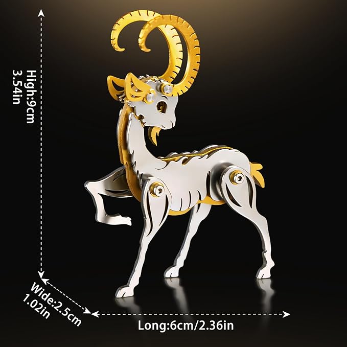 3D Metal Puzzles for Adults, Metal Model Kits for Adults, Gold Sheep Mechanical 3D Puzzle Stainless Steel for Men Women Home Decor Art Craft Gifts Toys(Zodiac Sign).