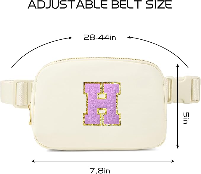 Gitus Gifts for 8 9 10 11 12 Year Old Girls Belt Bag Fanny Pack Crossbody Bags with Initial Letter Patch Cute Stuff Birthday Gifts for Teen Girls Women Personalized Trend Stuff (Ivory-H)
