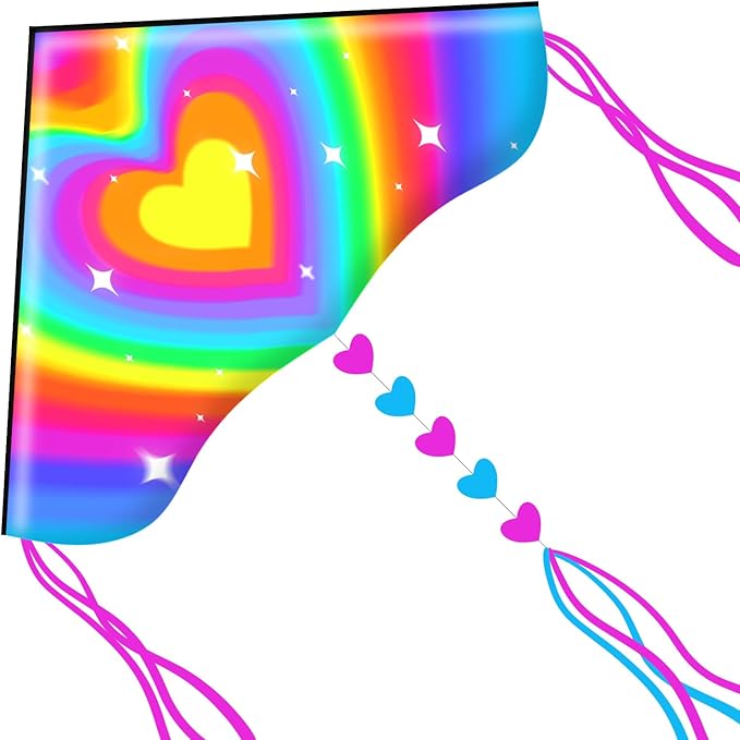 HONBO Large Delta Kite for Kids & Adults,Extremely Easy to Fly Kite for Beach Trip,String Line Included,with Colorful Tail,Perfect for Beginners