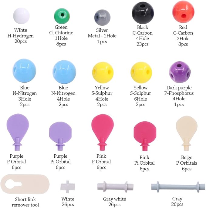 Swpeet 178 Pcs Molecular Model Kit for Inorganic & Organic Molecular Model Teacher and 16 Years and Over Teenages Kit - 69 Atoms & 30 Orbitals & 78 Links & 1 Short Link Remover Tool - Science Toys