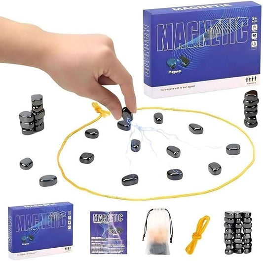 Magnetic Chess Game，24 Stones，String & Portable Storage Bag，Strategy Board Game for Family Game Night, Indoor Outdoor Use for Kids Adults V