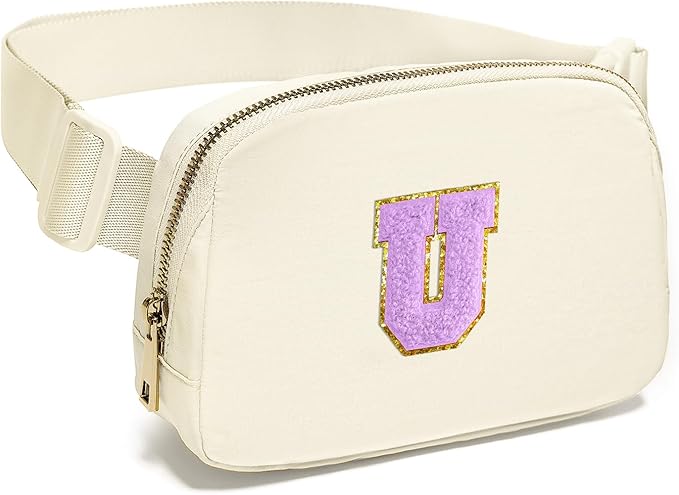 Gitus Gifts for 8 9 10 11 12 Year Old Girls Belt Bag Fanny Pack Crossbody Bags with Initial Letter Patch Cute Stuff Birthday Gifts for Teen Girls Women Personalized Trend Stuff (Ivory-U)