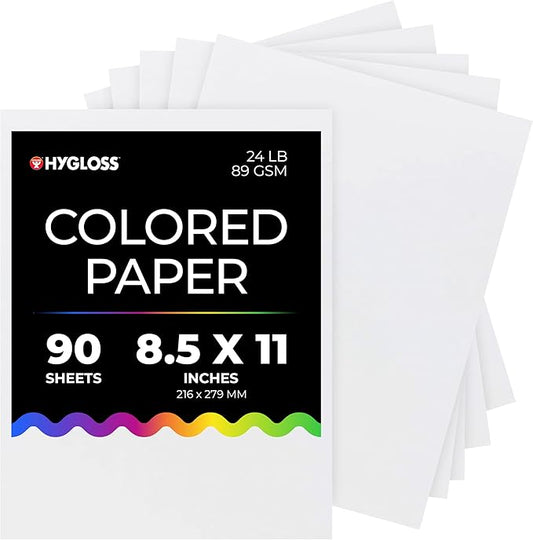 Hygloss White Paper - 24 lb, 89 GSM, Acid-Free, Fade-Resistant, 8.5x11-Inch Letter Size Color Copy Paper, 90 Sheets