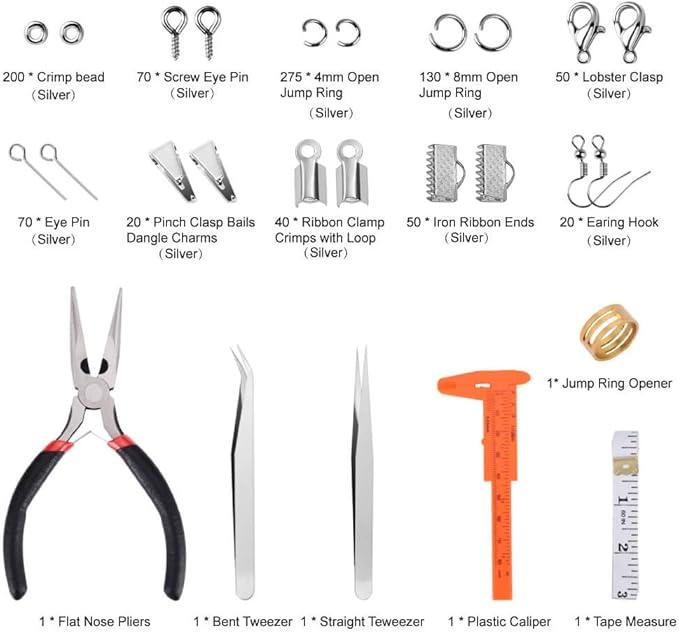 PAXCOO Jewelry Making Supplies Kit - Jewelry Repair Tool with Accessories, Pliers, Findings, and Beading Wires for Adults and Beginners