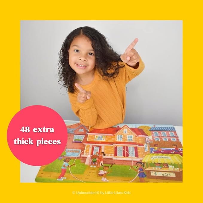 Upbounders® Fun Outside 48-Piece Puzzle for Kids Ages 4 5 6 7 8 | Jumbo Jigsaw Puzzle with Large Pieces & Storage Box | Preschool Puzzle Featuring Black Brown Children at Play