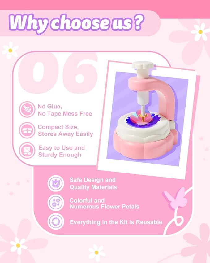 Pussan Arts and Crafts Kits for Kids Age 3-12, Birthday Gifts for 3 4 5 6 7 8 9+ Year Old Girls, DIY Fabric Flower Bouquet Kit Toys for Kids Activities Holidays Parties