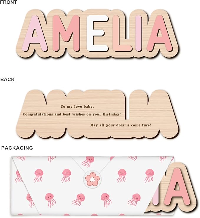 Personalized Name Puzzle - Custom Wooden Puzzle for Toddlers 1-3 - Unique Baby Shower, Christmas & 1st Birthday Gift for Boys and Girls - Keepsake Montessori Toy (Wave)