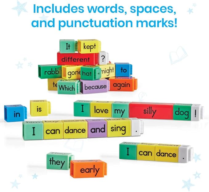 hand2mind Reading Rods Sentence Construction, Sentence Building for Kids, Parts of Speech Linking Cubes, Learn to Read Toys, Reading Tools for Kids, Science of Reading Manipulatives