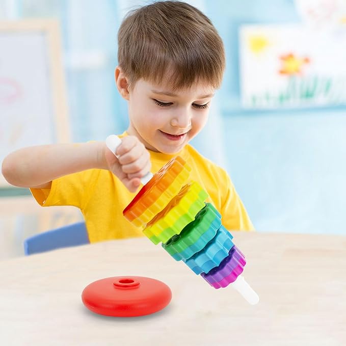 Baby Spin Stack Toy, Premium Stacking Toys for Kids, Spinning Stacking Toy for Babies and Toddlers, Educational Toddler Learning Toy,Autism Spin Stack Toys,Rainbow Spinning Wheel Toys