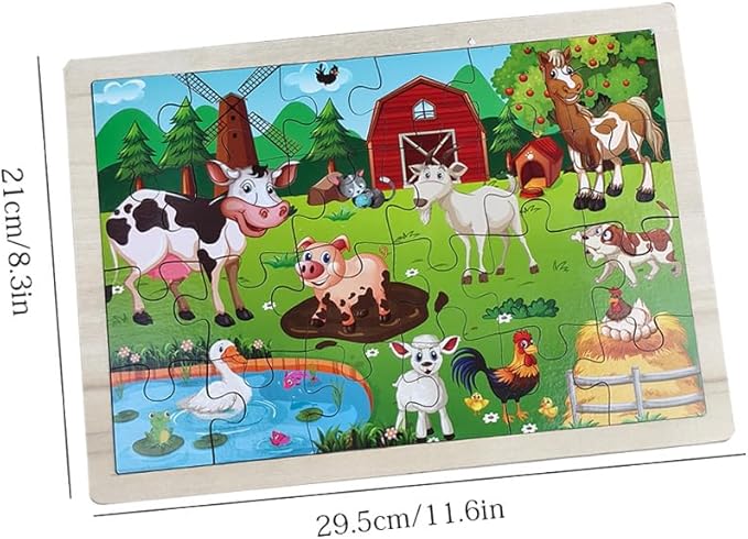 Set of 4 Packs Wooden Animals 24-PC Jigsaw Puzzles Wood Jigsaw Puzzles for Kids 3+ Years up Preschool Educational Puzzles Boards Toys Gifts