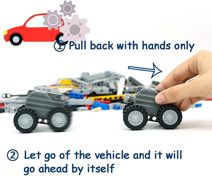 544PCS Technical Parts Pieces Sets, Engine Pullback Motor Kit, Beams Liftarm Frame Extra Replacement, Car Tire Wheel Axles Pin Connector Bricks Bulk