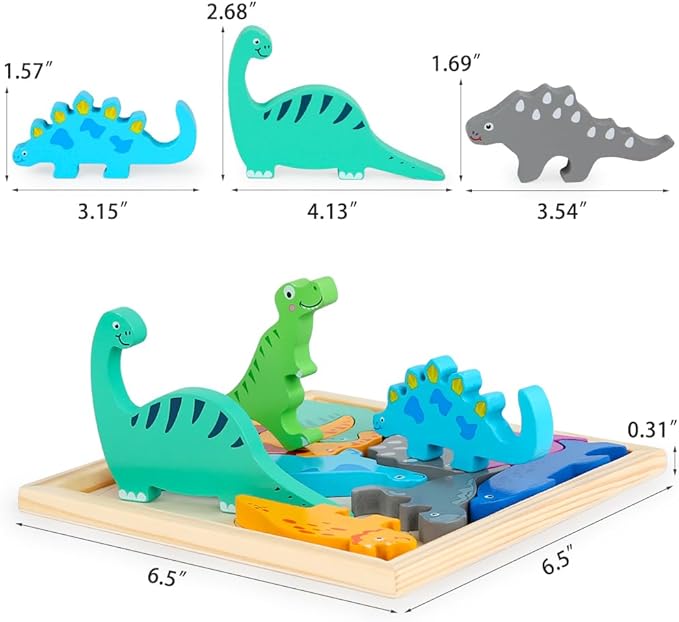 Wooden Puzzles for Kids, 4 Packs Montessori Learning Toy Gifts for Preschoolers Age 3+, 3D Multi-Theme Jigsaw Puzzles for Boys & Girls (Dinosaurs, Livestock, Food, Digital Puzzle Set)
