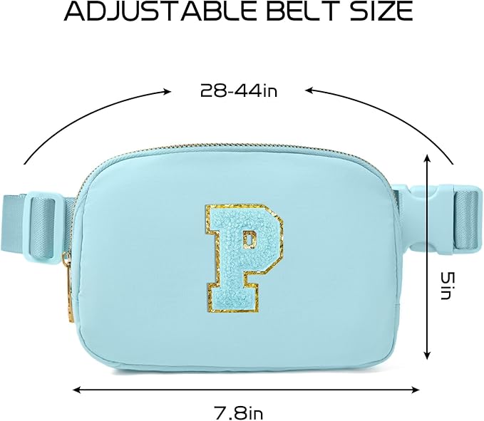 Gitus Gifts for 8 9 10 11 12 Year Old Girls Belt Bag Fanny Pack Crossbody Bags with Initial Letter Patch Cute Stuff Birthday Gifts for Teen Girls Women Personalized Trend Stuff (Icing Blue-P)