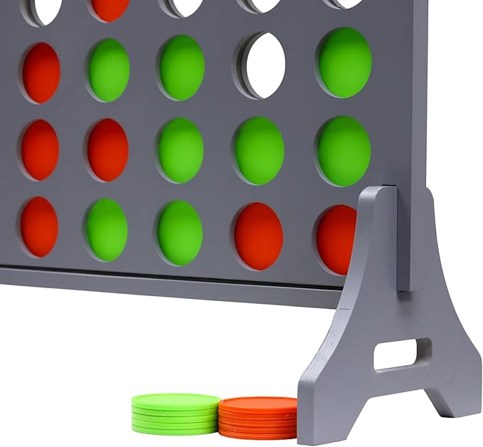 Tailgating Pros Premium Grey Giant Four in a Row with Carrying Case - Jumbo Oversized Outdoor Yard Game - Connect Multiple Pucks in a Row to Win - Many Puck Colors Available!