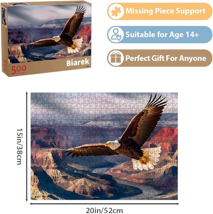 Jigsaw Puzzles for Adults 500 Pieces, Eagle Puzzles for Kids Teens Elderly Interlock Perfectly Letter on Back No Dust, Home Decor Family Fun Puzzle Games Toys Gift for Men Women Seniors (21"X15")