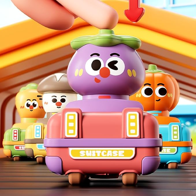 4 Pack Press and Go Cars Toys for Toddlers 1-3, 1-2 Year Old Baby Vegetable Racing Cars, Infant Play Vehicle Set, Push Go Friction Car Toys for 6-9-12-18-24 Month, 1st Birthday Gifts for Boys Girl