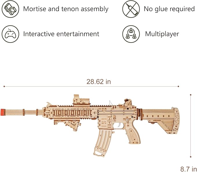 3D Wooden Puzzles for Adults, 3D Puzzle Model Rubber Bands Gun Toys Building Kits, DIY Wood Crafts Cool Toy Hobbies for Men Women, Creative Assembly Gifts
