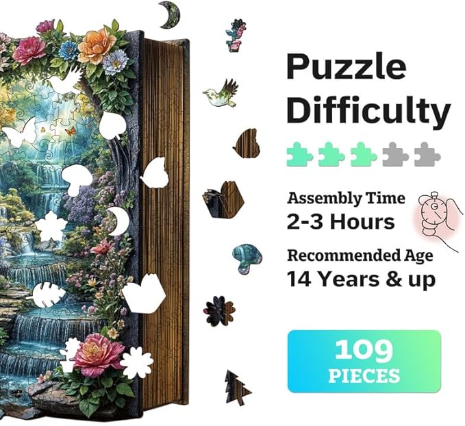 Jigfoxy Wooden Puzzles for Adults, Beautiful Scenes From a Book Wood Puzzles Adult, Unique Animal Shape Wooden Jigsaw Puzzles for Adults, Birthday Gifts for Puzzle Lovers, Family (S-6.3*8.5in-108pcs)