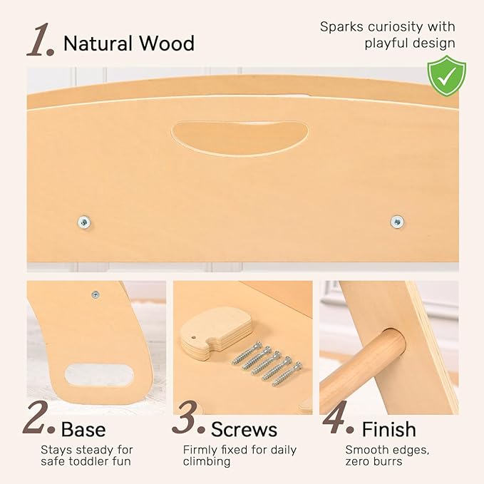 WINGYZ Pikler Triangle Climbing Set with Cushion,Wooden 8 in 1 Jungle Gyms for Toddlers 1-3, Indoor Playground for Kids ,Baby Montessori Climbers & Play Structures(Teak)