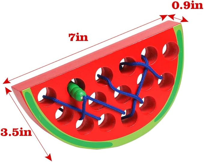 Skrtuan Wooden Lacing Threading Toys Wood Block Puzzle Car Airplane Travel Game Montessori Early Development Fine Motor Skills Educational Gift for 3 4 5 Years Old Toddlers Baby Kids, 1 Watermelon