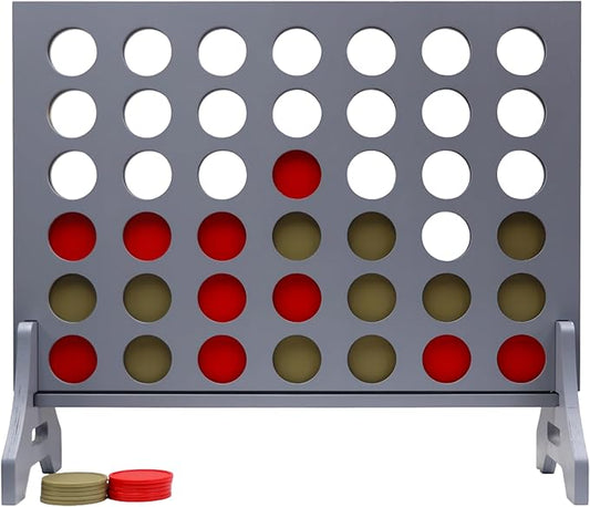 Tailgating Pros Premium Grey Giant Four in a Row with Carrying Case - Jumbo Oversized Outdoor Yard Game - Connect Multiple Pucks in a Row to Win - Many Puck Colors Available!