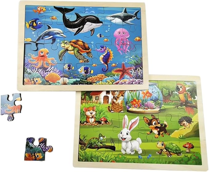 Set of 4 Packs Wooden Animals 24-PC Jigsaw Puzzles Wood Jigsaw Puzzles for Kids 3+ Years up Preschool Educational Puzzles Boards Toys Gifts