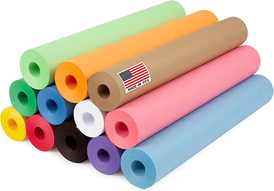 18" x 1200" (100 ft) Pack of 12 Rolls USA Made Multi-Color Kraft Paper Rolls Set, 45 lbs – Colored Paper for Arts and Crafts, DIY Projects, Gift Wrapping, Packing