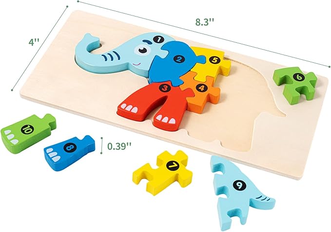6 Pack Wooden Animal Toddler Puzzles for Kids Ages 3-5, Baby Montessori Toys for Kids Age 3 4 5 6 Years, 6 Animal Patterns Learning Jigsaw Toys for 3 Year Olds for Girl Boy Ideal Gift