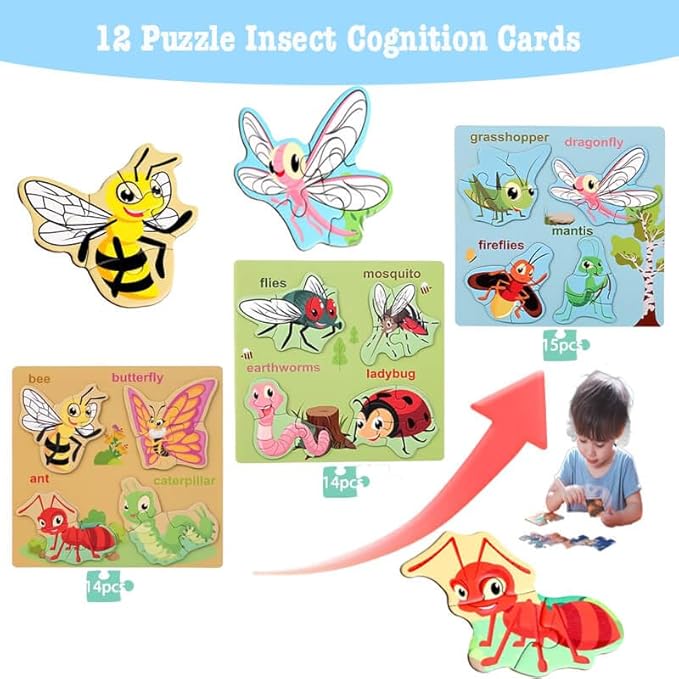 Magnetic Puzzles for Kids Ages 3-5, Magnetic Board for Toddlers Ages 3 4 5 6, Refrigerator Magnets,Toddler Travel Activities for 4-8 Year Old Boys and Girls（2 Pack, Animal+Insect）