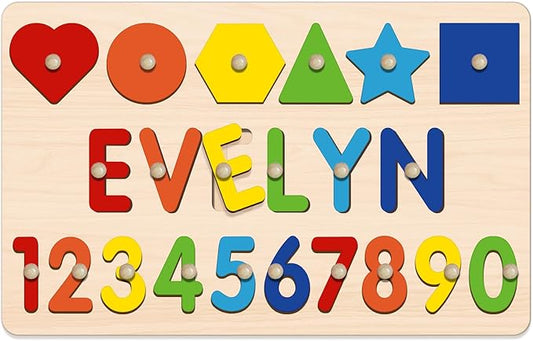 Name Puzzle for Kids Personalized, Baby Easter Basket Stuffers, Montessori Toys for 1 2 Year Old Boy Girl Birthday Easter Gifts, Personalized Alphabet Shape Puzzles for Kids