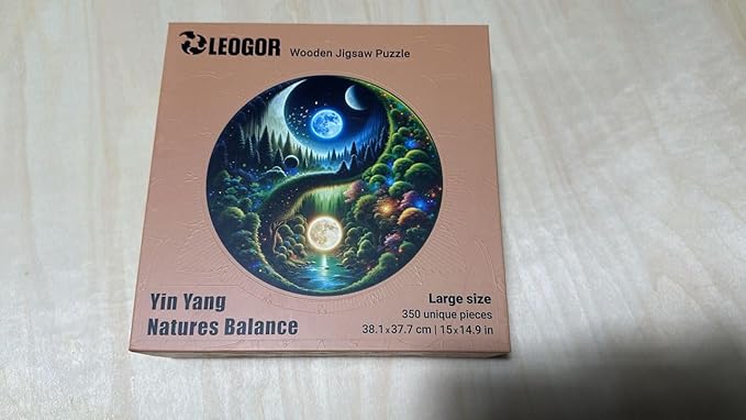 LEOGOR Wooden Jigsaw Puzzles for Adults 350 Pieces (15 × 14.9 in), Yin Yang Puzzle, Extra-Thick 5mm Wood, Round Mosaic Puzzles with Unique Animal Shapes, Challenging, Beautiful Gift for Puzzle Lovers