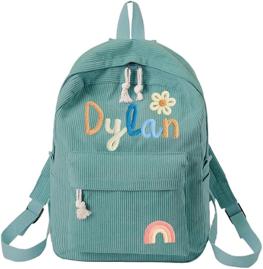 Personalized Backpack for Girls/Boy with Name, Custom Corduroy School Bag with Cotton Rope Woven, Back to School Bag for Kids, Birthday/Christmas Gift, Children Gift