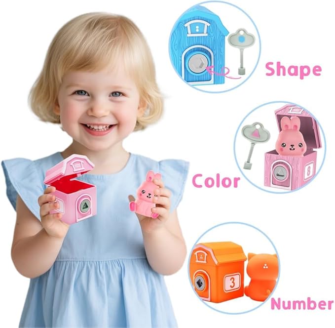 Learning Montessori Toys for Toddlers 1 2 3 Years Old, Sensory Farm Animals Train Toys with 10 Finger Puppets 1 Farmer, Counting Matching Sorting Barns with Keys, Educational Gift for Boys Girls