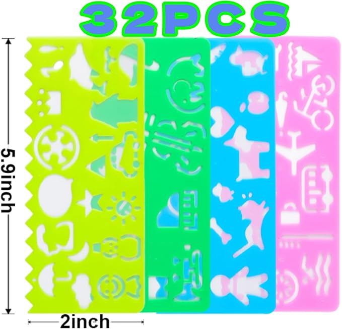 Cityrosy 32 pcs Drawing Stencils,Rainbow Scratch Paper for Stencils, Kids Activity Kit,Suitable for Classroom,Birthday,Party