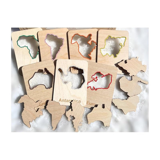 Handcrafted Wooden Continent Stencils – Montessori Geography Learning Tool, World Map Outline Stencil Set for Kids