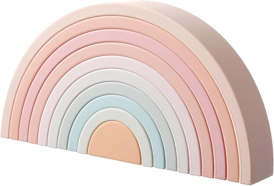 MCGMITT Rainbow Stacking Toy, Silicone Rainbow Stacker for Toddlers, Montessori Nesting Blocks, Building Creative Color Shape Matching Toy Set, 10 Layers