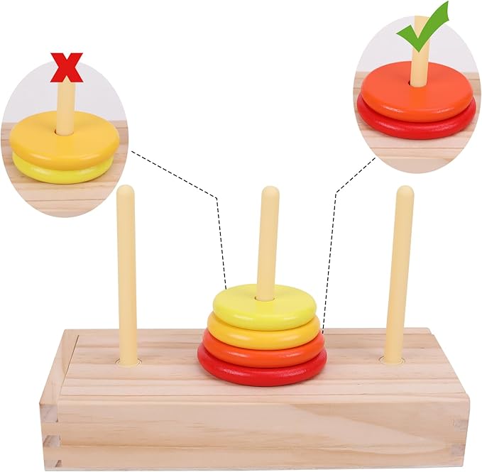 Tower of Hanoi,Wooden Towers of 10 Rings Puzzle with Storage Box Logic Puzzle Brain Teaser Intellectual,STEM Logical Game Travel Toy Family Game Column Blocks Kids 5+ Years Gift