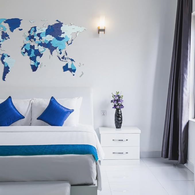 EWA Eco-Wood-Art - Wooden Puzzles for Interior and Design - World map - Souvenir, Gift, Kitchen, Home Decor, Interior (Blue Fantasy 114 Pieces)