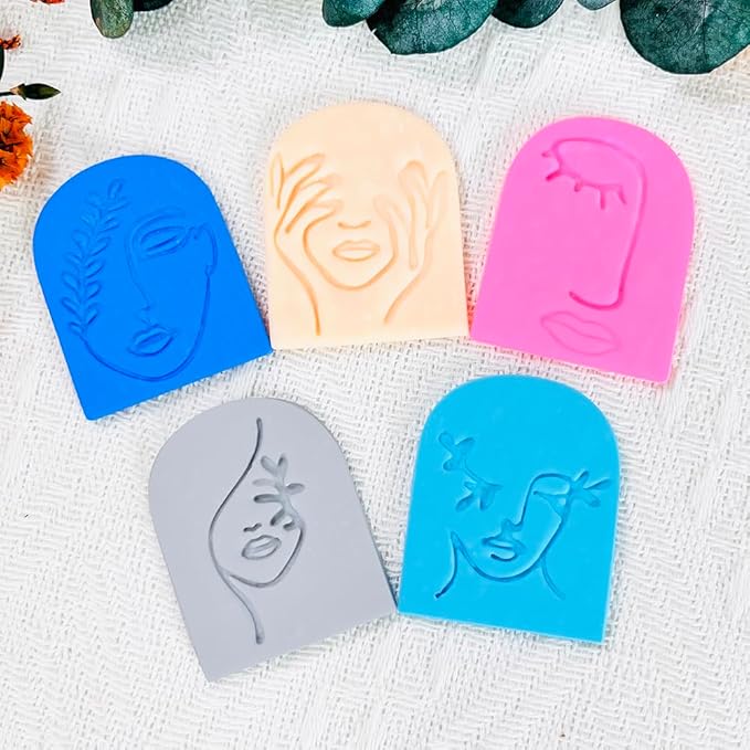 Polymer Clay Cutters Line Face Set – 6PCS Abstract Portrait Clay Cutters for Polymer Clay Jewelry, Clay Earring Cutters with Arch Shape and Face Texture Molds, Clay Tools for Artistic Earrings