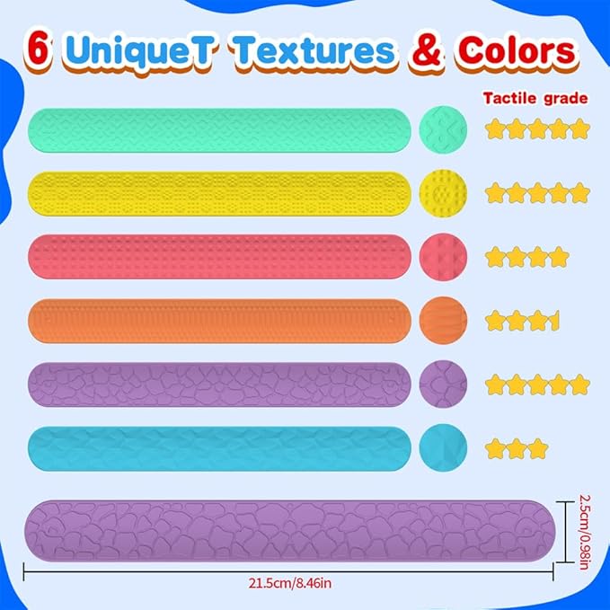 6 PCs Fidget Toys Slap Bracelets,Sensory Toys for Kids with Autism,Textured Silicone Anxiety Relief Items for Adults,Calm Down Classroom Toys,Wearable Stress Fidgets for Adults Office Desk