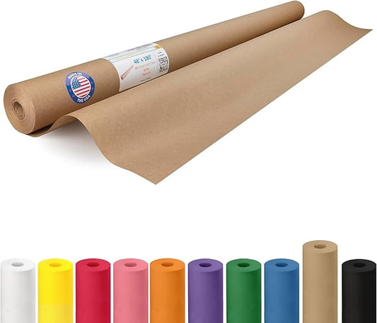 IDL Packaging Brown Kraft Paper Roll 48" x 2160" (180 feet), 30lb Thickness - USA-Made Brown Wrapping Paper for Packing, Moving, Shipping, Crafts, Arts, Party - 100% Recycled Gift Wrap Material