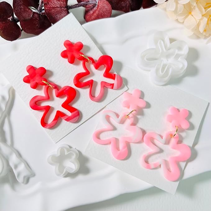 2PCS Flower Polymer Clay Cutters – Floral Clay Earring Cutters for Spring Jewelry, Cute Clay Tools for Polymer Clay Crafts and DIY Gift Making
