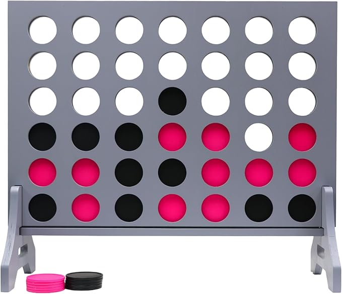 Tailgating Pros Premium Grey Giant Four in a Row with Carrying Case - Jumbo Oversized Outdoor Yard Game - Connect Multiple Pucks in a Row to Win - Many Puck Colors Available!