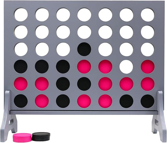 Tailgating Pros Premium Grey Giant Four in a Row with Carrying Case - Jumbo Oversized Outdoor Yard Game - Connect Multiple Pucks in a Row to Win - Many Puck Colors Available!