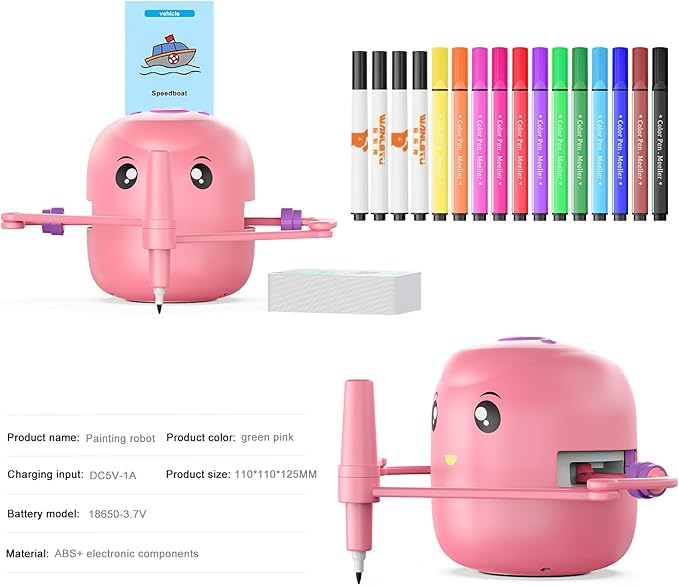 Smart Drawing Robot for Kids,Montessori Educational Painting Toy for 5+ with Voice Interaction&16 Color Pens,Magic Drawing Robot with 150 Learning Word Cards,Ideal Gift for 5+ Year Old Boys Girls