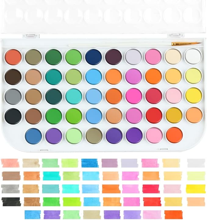 TRANSON 48 Colors Watercolor Paint Set with 4pcs Paint Brushes and 1pcs Water Brush Pen for Adults, Students, Beginners and Artists